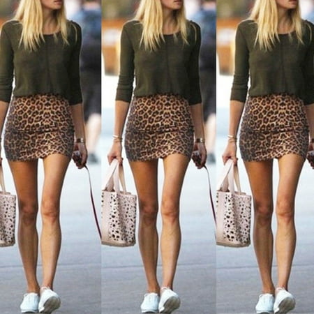 Leg Avenue Leopard Skirt - Women Ladies High Waist Leopard Print Bodycon Casual Clubwear Slim Mini Skirt S