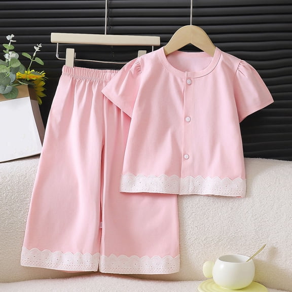 Amidoa Girls 2 Piece Outfits Summer Clothes Short Sleeve Cute Solid Color T-Shirt and Shorts Casual Kids Clothing Sets Pink Size 13