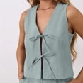 thumbnail image 5 of Women's Tie Front Vest and Shorts Set Resort Summer 2 Piece Outfit, 5 of 8