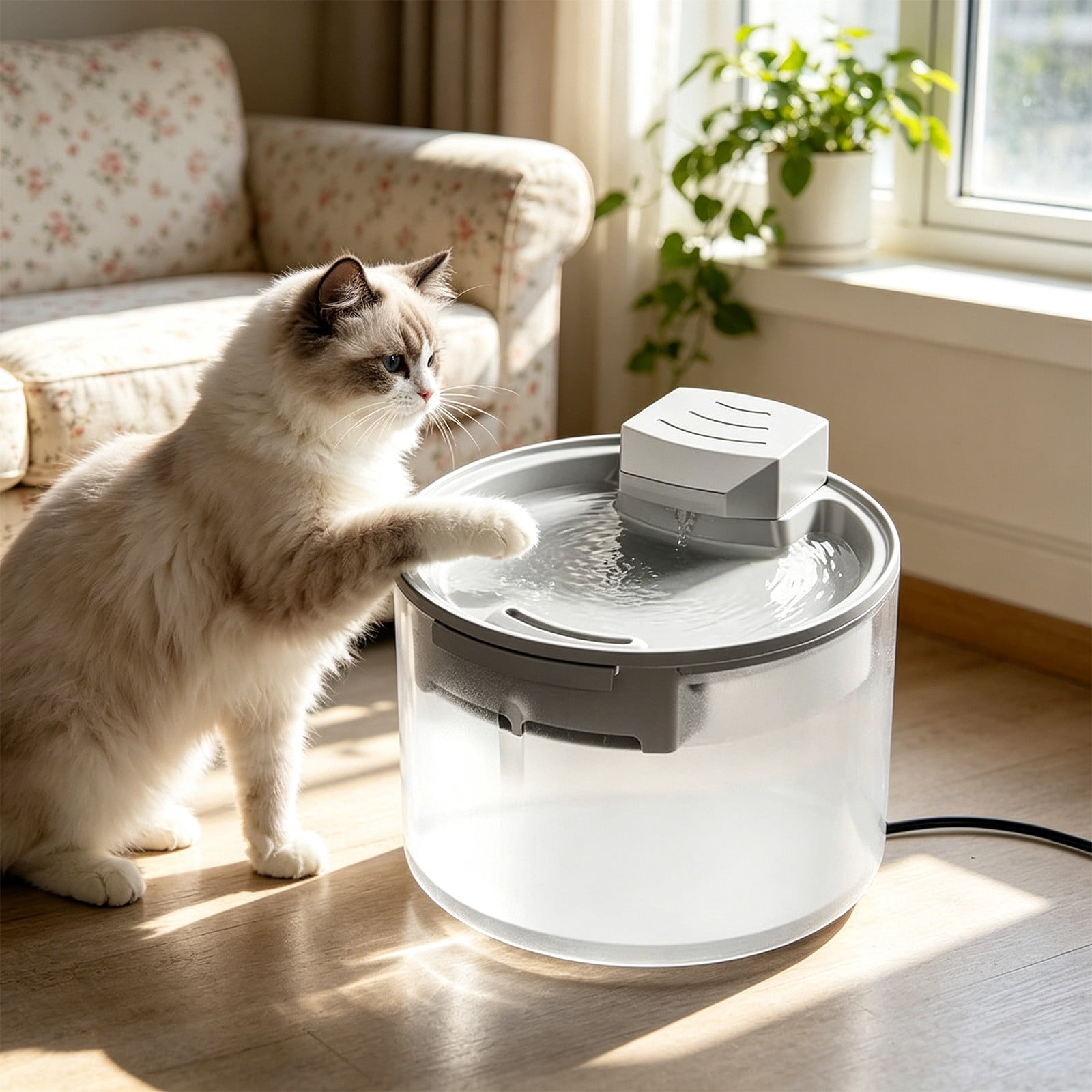 Pet Fountain, Automatic Cat Dog Water Dispenser 1.5L, Quiet Circulating Pump with Multi Stage Filtration, Easy Clean Indoor USB Powered Waterer