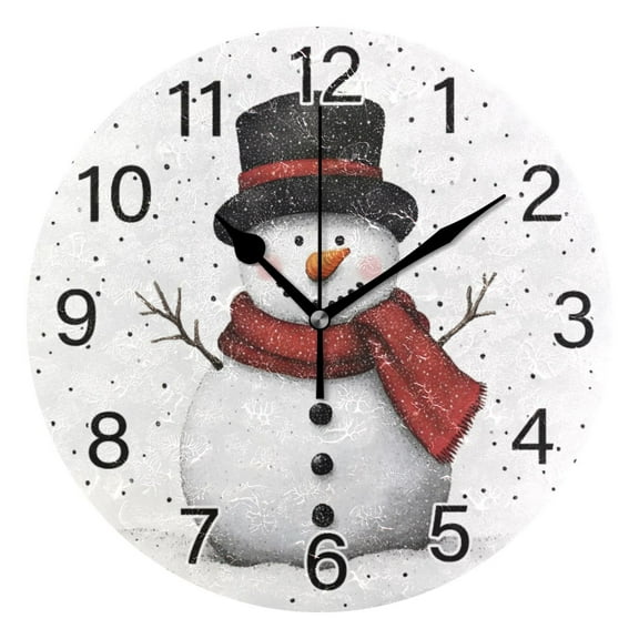 Ryvnso Snowman Wall Clock Non Ticking Silent Kitchen Clock Battery Operated Clocks 10 inch