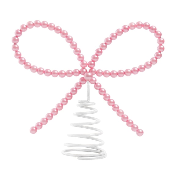 Ruanlalo Faux Pearl Bow Christmas Tree Topper Pink Fake Pearl Beaded Bow Tree Ornaments for Valentine's Day Xmas Tree Indoor Outdoor Decor