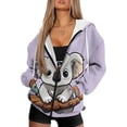thumbnail image 4 of SCRAWLGOD Koala Women's Zip Up Hoodie Plus Size XS Graphic Sweatshirt for Women Long Sleeve Women Oversized Sweater Lightweight Zip Up Hoodies with Pockets for Vacation, 4 of 7