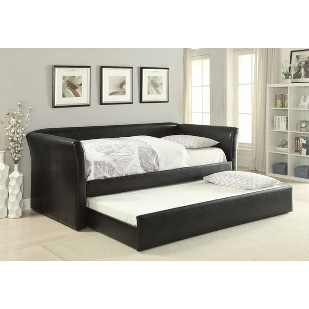 Black PU Leather Trundle Daybed