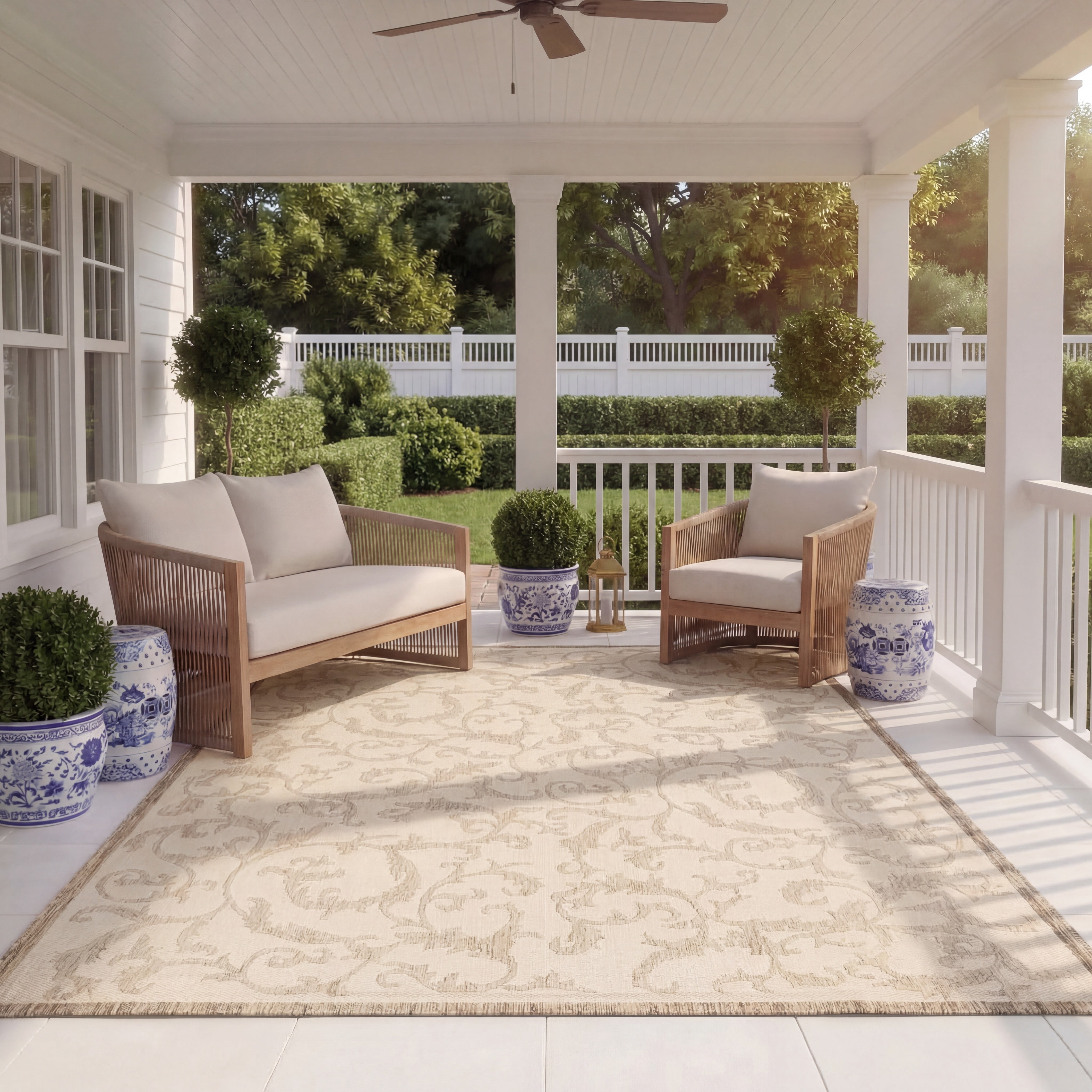 Safavieh Courtyard Kevin Floral Indoor/Outdoor Area Rug, Natural/Brown, 7'10" x 7'10" Square