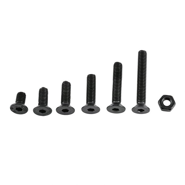 Surtido de 250 tornillos de cabeza hueca hexagonal M3 de acero de aleación negro con tuercas hexagonales (cabeza plana).