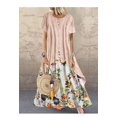 thumbnail image 2 of Primavera y verano nuevo vestido de dos piezas falso con cuello redondo estampado de algodón y lino, 2 of 5