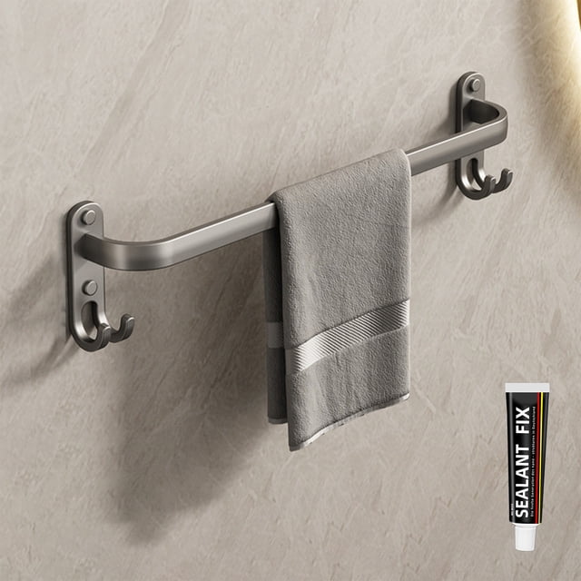 Barra para toallas de baño con ganchos | Montaje adhesivo sin taladro | Toallero de pared para organizar el baño | Barra para toallas de aleación de aluminio para el hogar y el apartamento