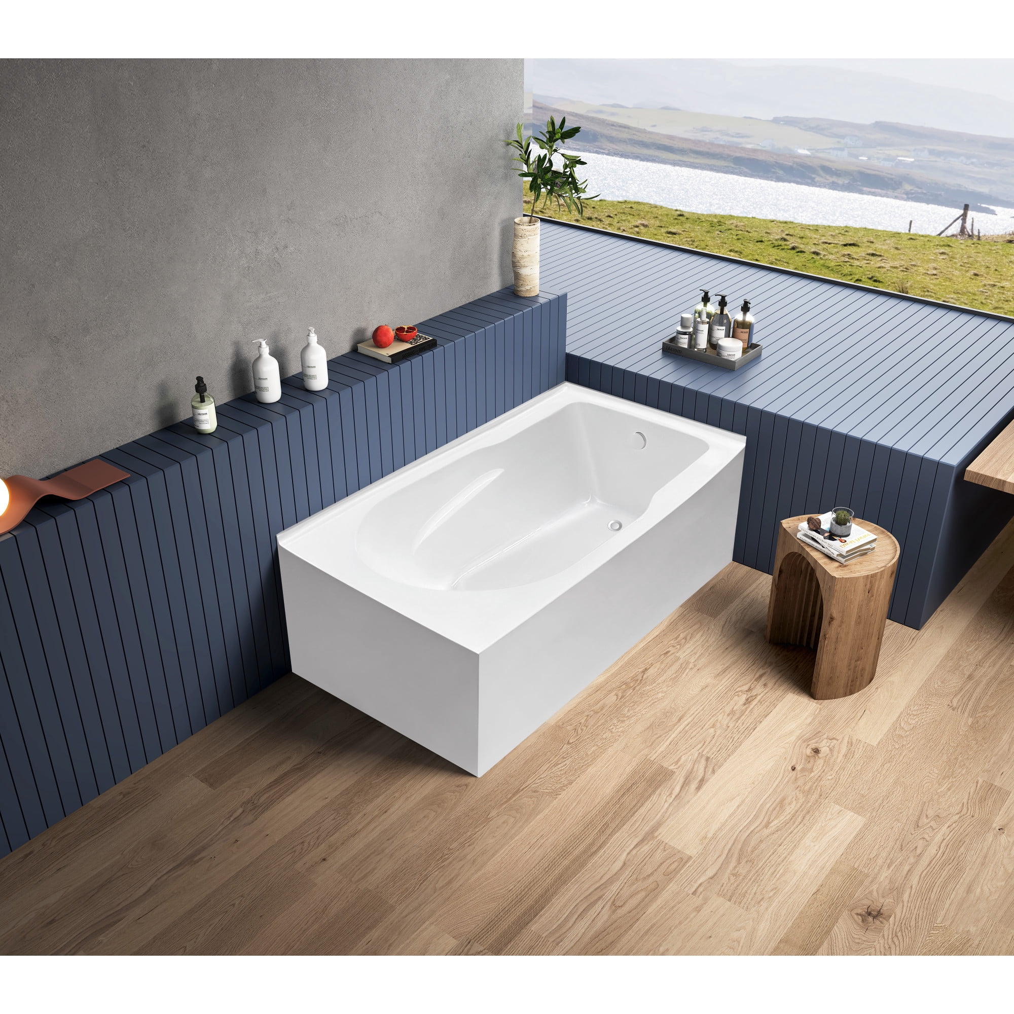 Aqua Eden VTAM6032R21TS 60-Inch Acrylic Rectangular 2-Wall Corner Alcove Tub, Right Hand Drain in Glossy White