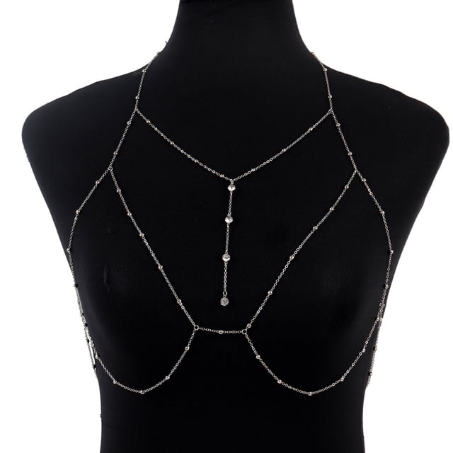 LYMAYTER Bralette Chain Bra Chain - AdjUS-CYYLtable, Golden/Silver, Inlaid Tassel, Club Accessory