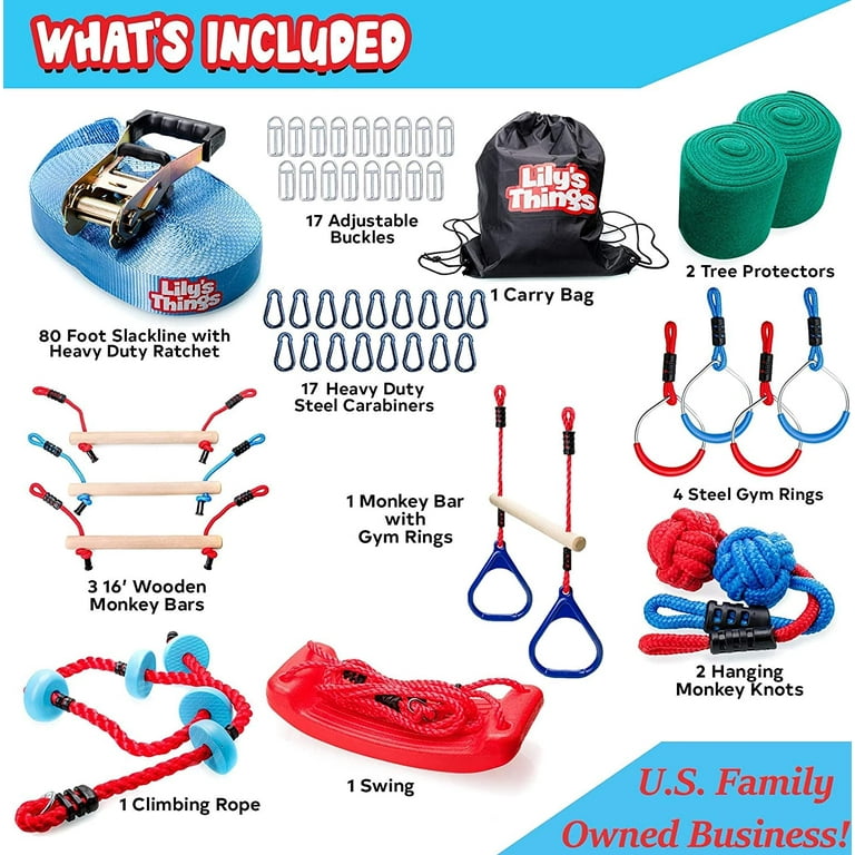 Lily's Things Replacement 80 Foot Slack Line and Ratchet for Double  Slackline Course - Ninja Slackline Kit Replacement Line - Slackline for  Kids and Adults 80 Feet