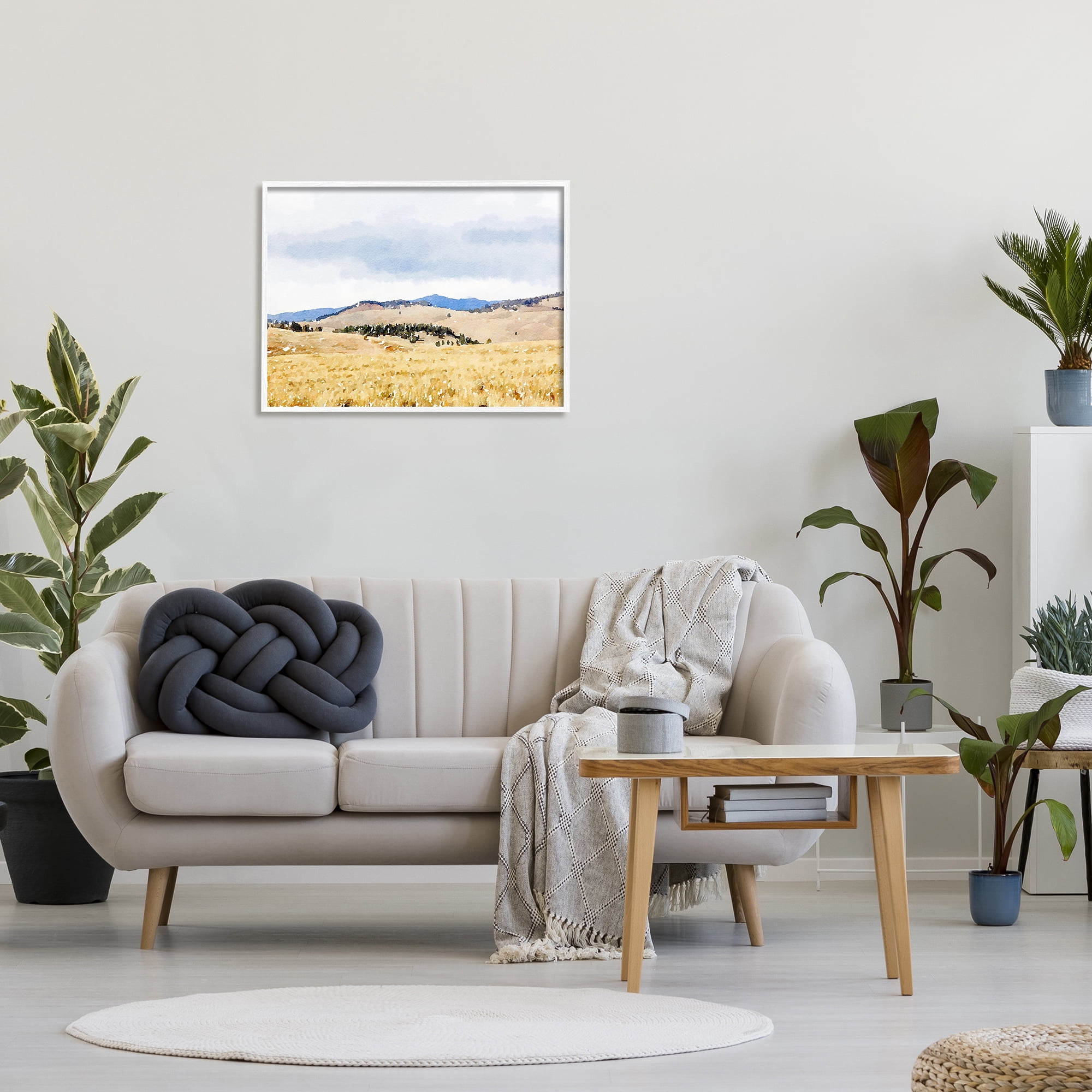 Stupell Grassy Plateau Vasty Countryside Landscape Painting White Framed Art Print Wall Art