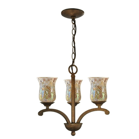 Art Glass Designs 15" Antique Golden Bronze 3-Light Hanging Ceiling Fixture