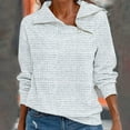 thumbnail image 2 of Waffle Knit Sweatshirts Lapel Collar Quarter Zip Pullover for Women Long Sleeve Loose Fit Casual Fall Winter Tops (Large, White), 2 of 5