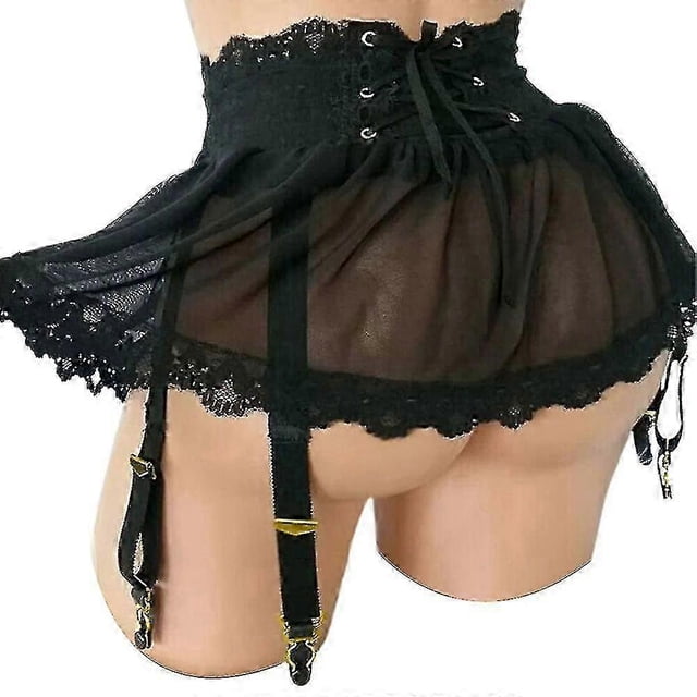 Lady Sexy Lingerie Sheer Skirt Straps Lace-up Mini Skirt