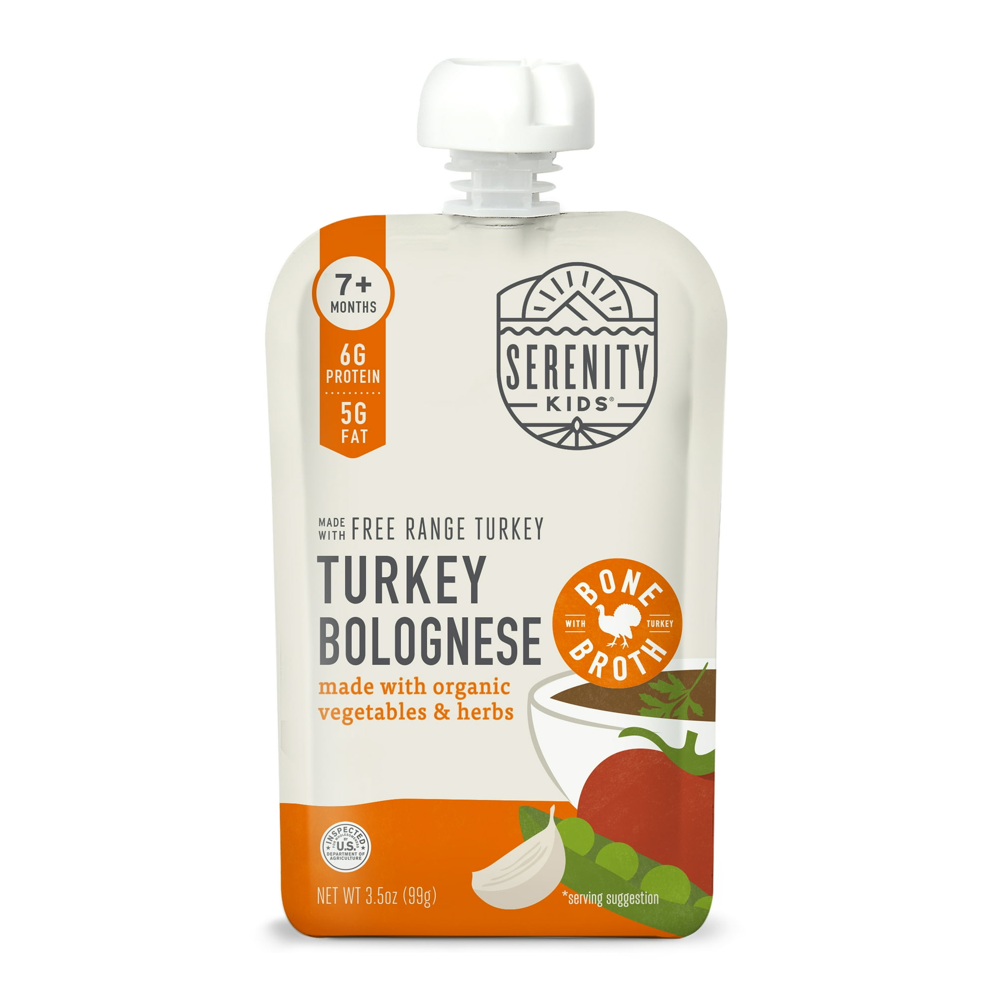 Serenity Kids Free Range Turkey Bolognese with Organic Vegetables, Herbs & Bone Broth Baby Food Pouch 3.5oz