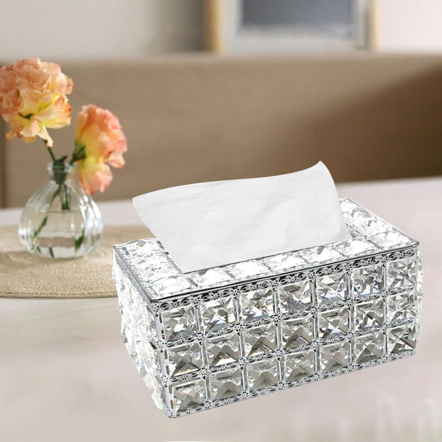 Cubierta Rectangular para Caja de Pañuelos de Cristal, Caja Decorativa de Papel Higiénico, Servilletero de Cristal, Soporte para Pañuelos Faciales Par Plata Macarena soporte de tejido de cristal