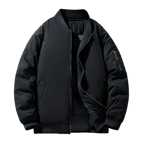 LMOIPLI Men's Bomber Jackets Thermal Quilted Casual Fall Winter Warm Windbreaker Jackets Solid Color Insulated Padded Outwear with Pockets Black L