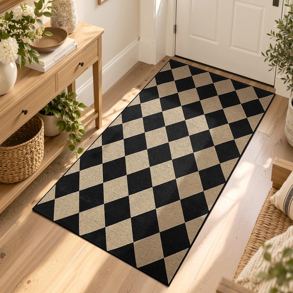 WLRETMCI 3' x 5' Area Rug Checkered Easy Jute Rug Washable Rug for Living Room Non Slip Indoor Outdoor Rug for Bedroom Kitchen Patio