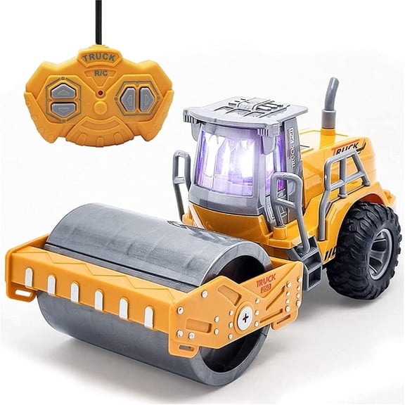Remote Control Road Roller Toy for Kids 3  - Construction Vehicle with Flashing Lights & 4-Way Control, Durable RC Truck for Boys & Girls, Best Birthday/Christmas Gift