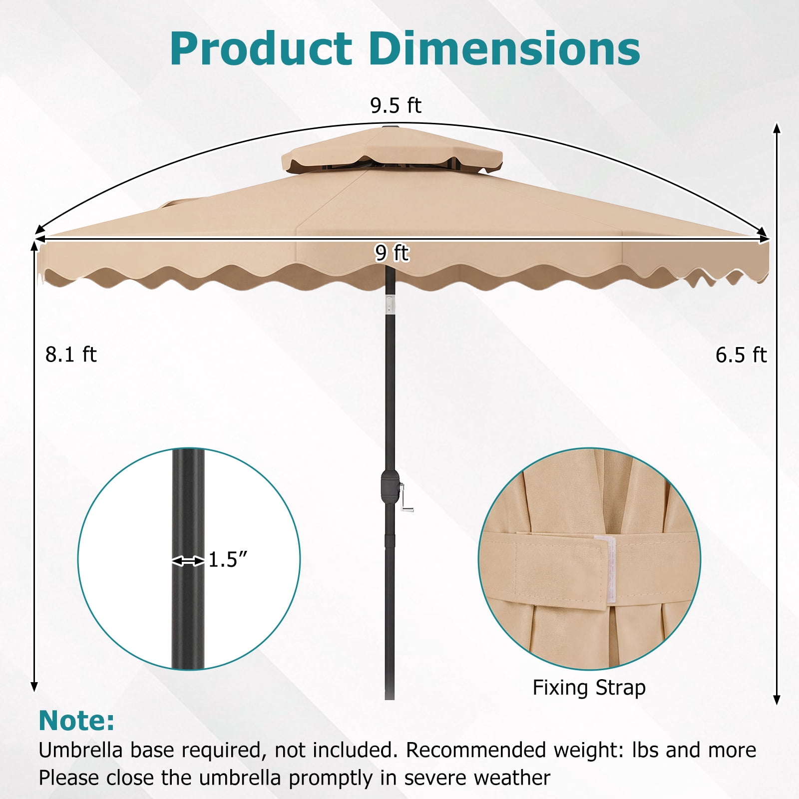 Gymax 9 FT Patio Umbrella w/Push Button Tilt & Crank 2-Tier Vented Top 8 Metal Ribs Beige
