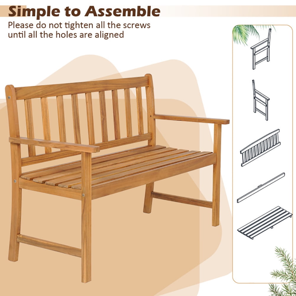 Aimee Lii 2-Person Outdoor Acacia Wood Bench with Backrest, Outdoor Patio Furniture Aimee Lii 2-Person Outdoor Acacia Wood Bench with Backrest, Outdoor Patio Furniture
