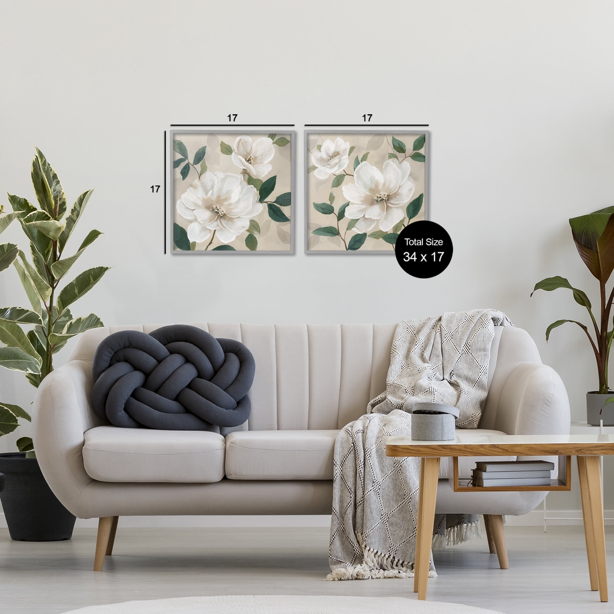 Stupell Industries Serene White Blossoms & Foliage 2 Piece Gray Framed Giclee Art Set, design by Nan