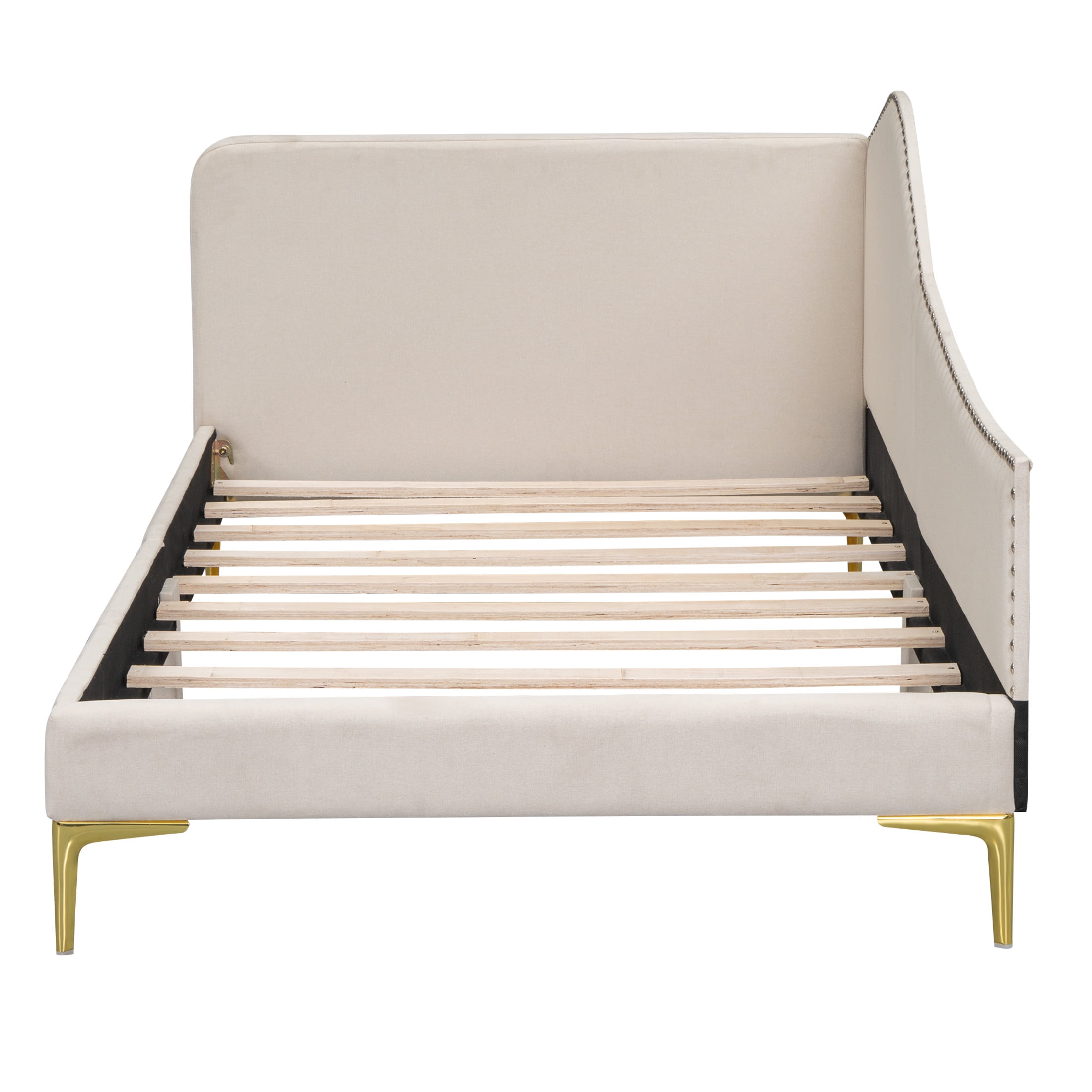 Noble House Twin Upholstered Daybed, Modern Linen Sofa Bed with Armrest and Backrest, Space Saving Design, Beige