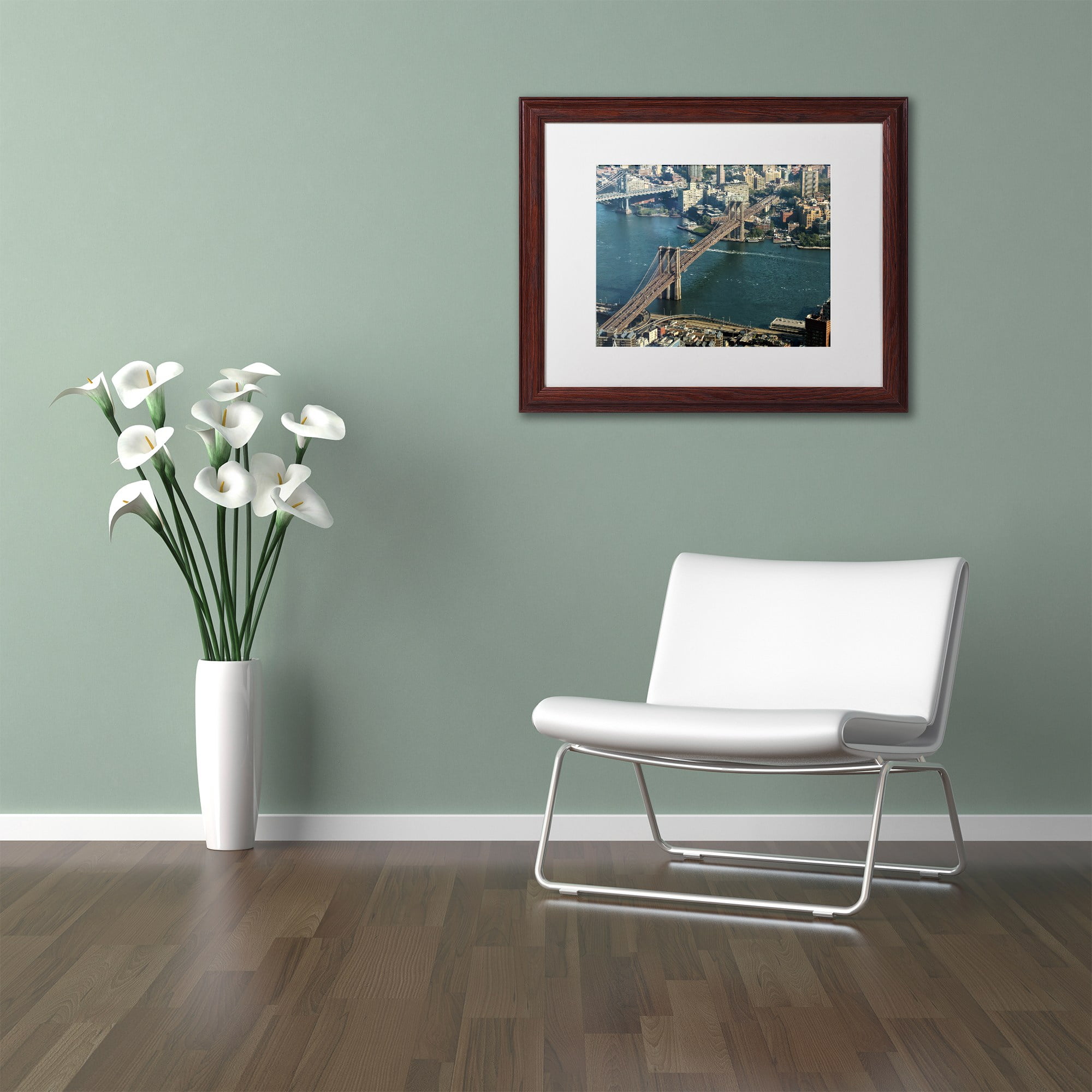 Trademark Fine Art "Brooklyn Bridge" Canvas Art by CATeyes, White Matte, Wood Frame