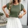 thumbnail image 5 of Women's Short Sleeve Shirts Plus Size Knit Top Loose Fit Summer Casual Solid Color Hollow Out Round Neck Blouse Fashion Clothes, 5 of 8