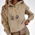 thumbnail image 2 of Sudadera con capucha de manga larga con cremallera y decoración de pompones para mujer, sudadera de color liso para otoño e invierno, 2 of 5