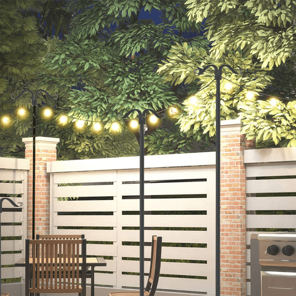 LINJH 2x Adjustable Height Double Shepherds Hooks Lights Poles Hanging Bird Feeder 9ft