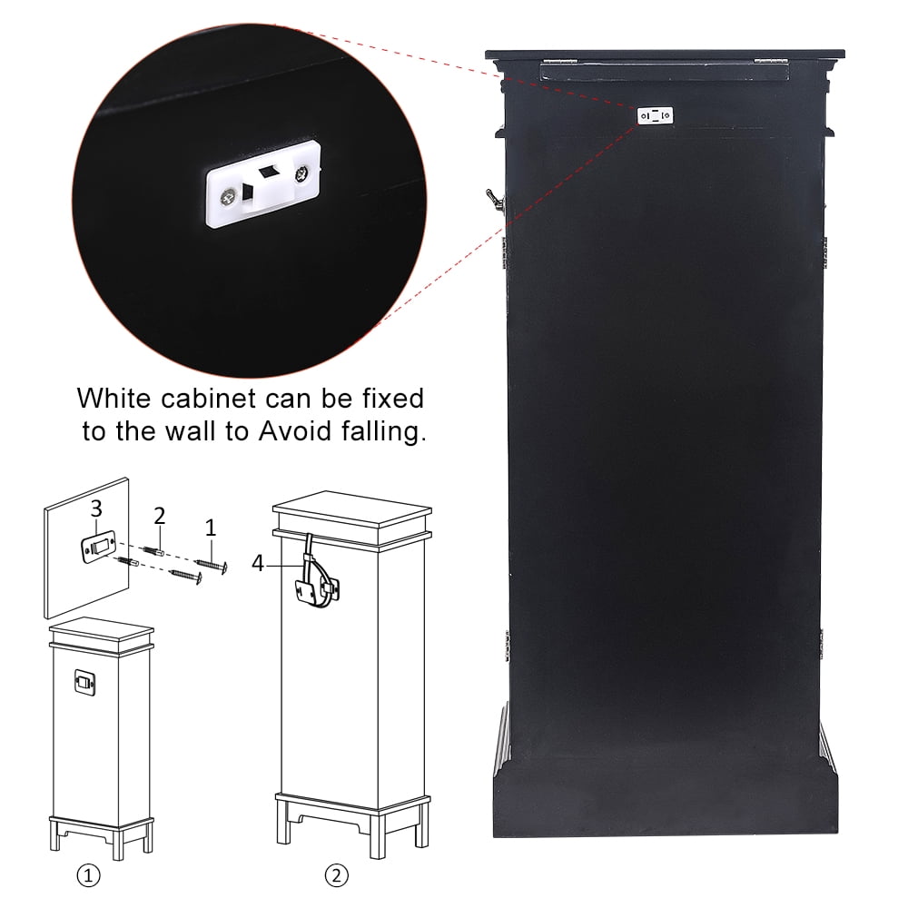 Classic Jewelry Armoire With Mirror 7 Drawers & 24 Necklace Hooks 2 Side Swing Doors Black