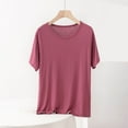 thumbnail image 2 of Tauxra Casual Blouse for Women, Oversized Round Neck Short Sleeve Top, Solid Color Loose Fit Tunic for Daily Wear, 2 of 6