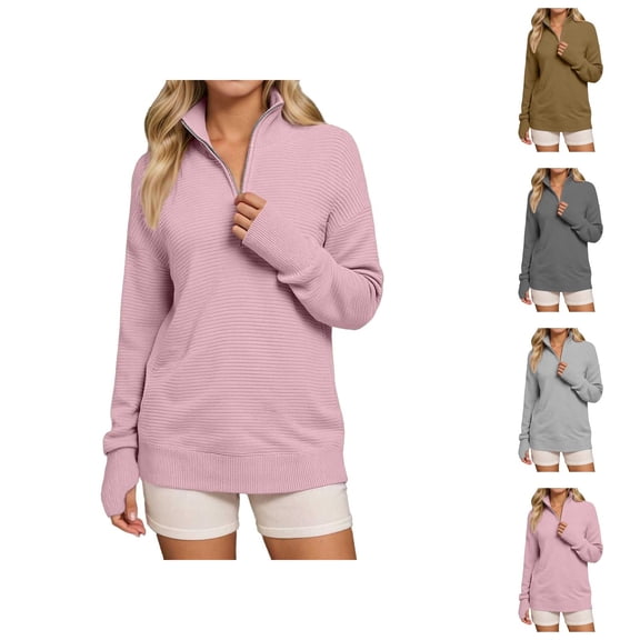 Cardigan Sweaters for Women Oversized Knit Pullover Casual Trendy Autumn Cozy Outfit Women's Comfortable Long Sleeve Half Zipper V Neck Casual Rib Knitted Sweater Women's Pullover Top