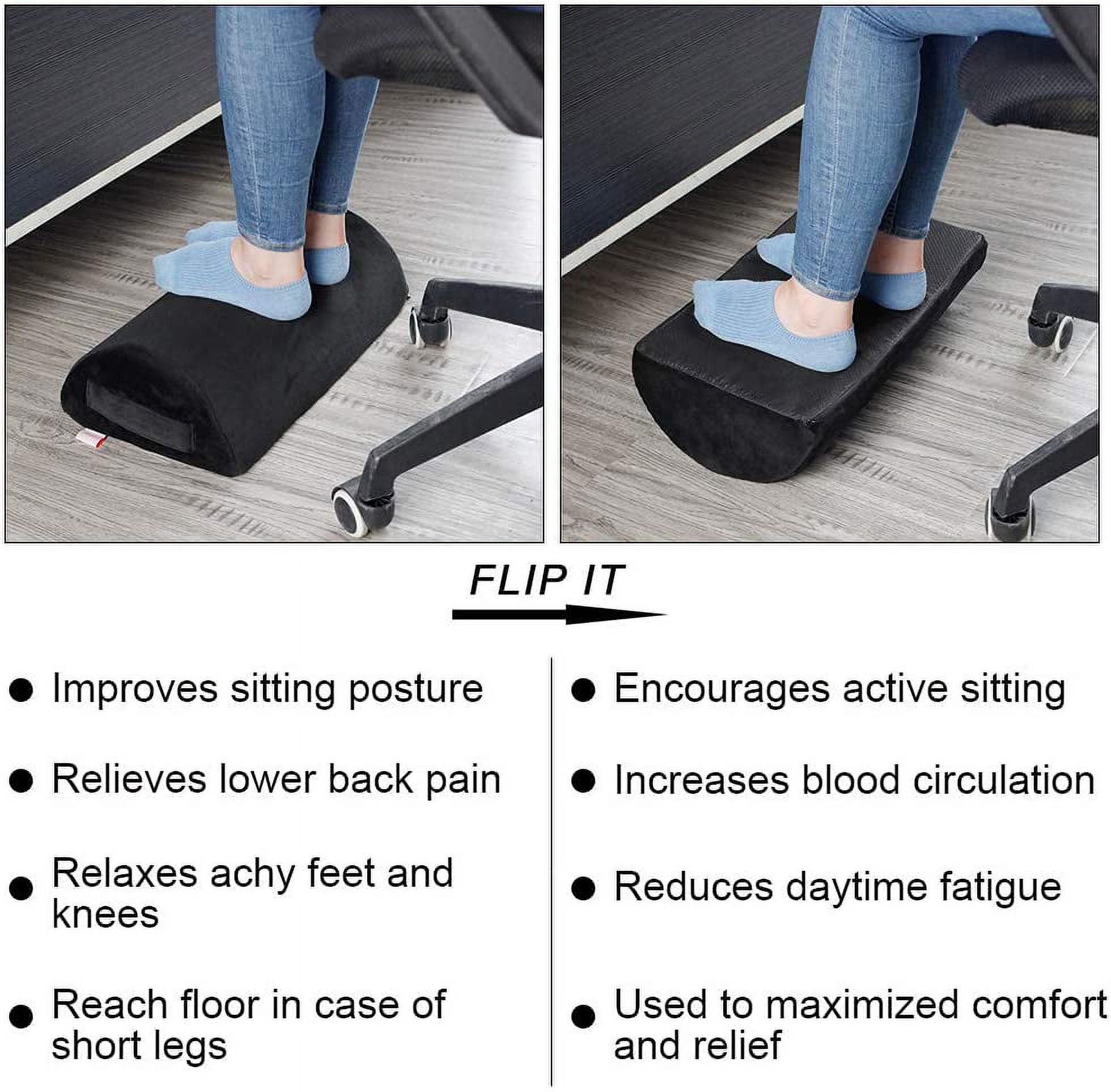Ergonomic Foot Rest Cushion Under Desk with High Rebound Ergonomic Foam Non-Slip Half-Cylinder Footstool Footrest Ottoman for Home Office Desk Airplane Travel (Black, 2 PCS) - image 3 of 8