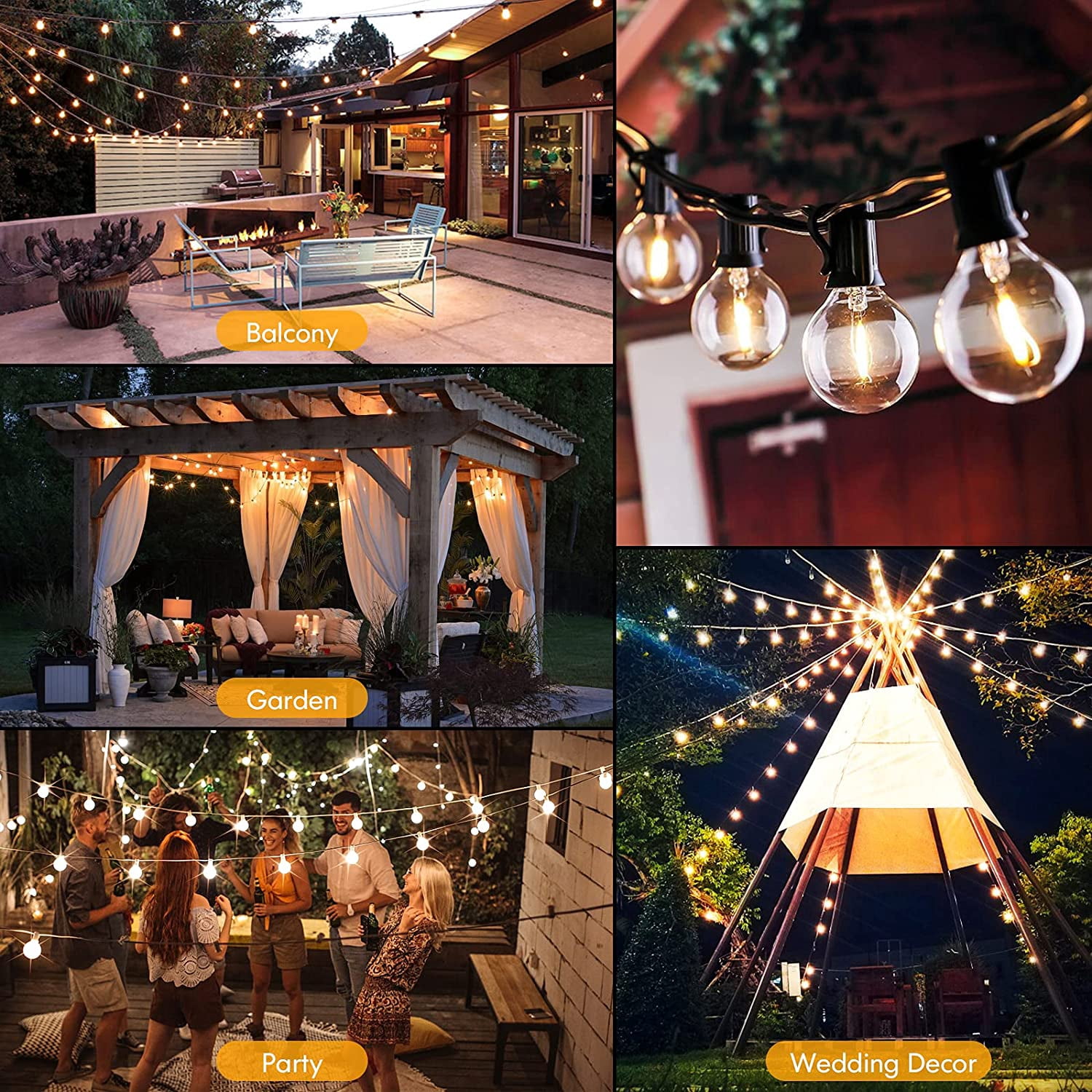 Globe Outdoor String Lights 2 Pack, 25 FT Patio Lights with 27 G40 Shatterproof LED Bulbs (2 Spare), Waterproof Hanging Lights String for Outside Backyard, Porch, Deck, Party