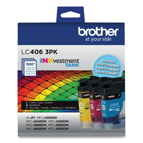 Brother Genuine LC4063PK INKvestment Printer Ink, 1,500 Page-Yield, Cyan, Magenta, Yellow, 3 Pack