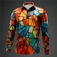 thumbnail image 1 of Camisa de hombre con diseño geométrico abstracto de talla grande, camisas hawaianas de manga larga, camisa informal de moda para hombre y mujer, blusa de calle nueva 2025, 1 of 6