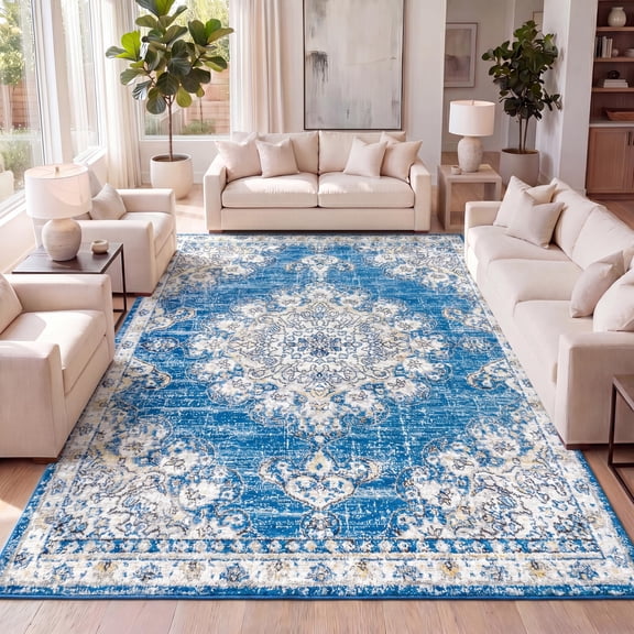 JONATHAN Y BOHEMIAN FLAIR 5 x 8 Area Rug, Medallion - Blue/Cream, BMF104B-5