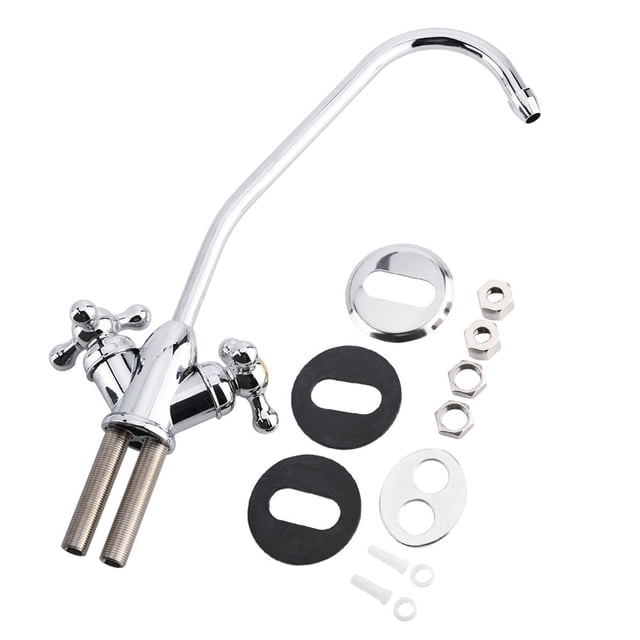 1/4'' Zinc Alloy Kitchen Double Head Faucet Tap Chrome Reverse Osmosis RO Drinking Water Filter