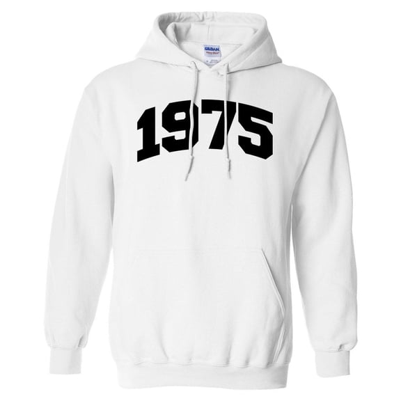 1975 College Style Hoodie Sweatshirt Unisex Large White