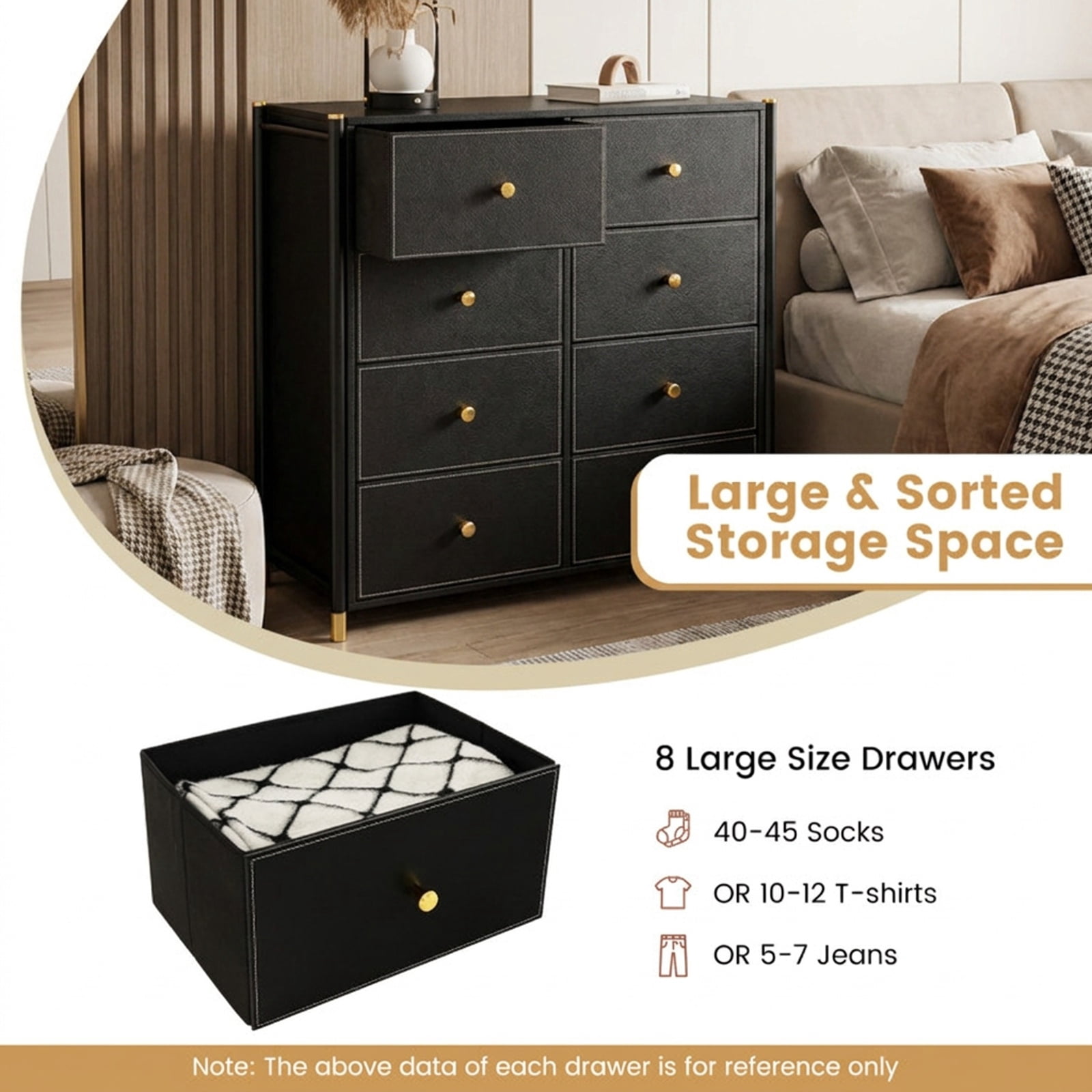 Furnibear Floor Dresser Storage Organizer with 5/6/8 Drawers with Fabric Bins and Metal Frame-8-Drawer for Bedroom Closet Living Room Nursery, Black