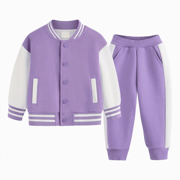 Girls Boys Warm Simple Long Sleeved Baseball Jacket Pants Casual Two Piece Set Tracksuit Sweatsuits Set Back-To-School Outfit Set 9-10 Years