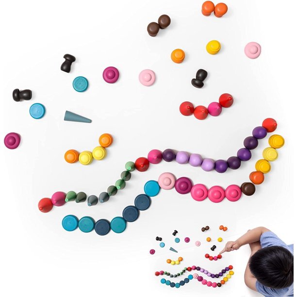 63 Pieces Rainbow Loose Parts Toys Wooden Rainbow Stacking Toy Sensory