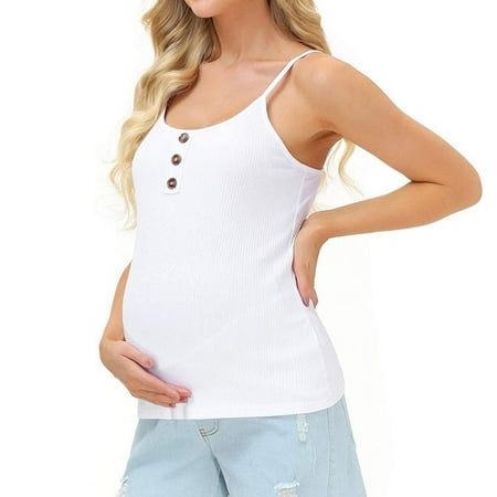 

Juebong Button Front Maternity Tank Tops U Neck Solid Sling Tanks Vest Pregnant Woman Casual Blouse Womens Nursing Shirt Short Sleeve Pregnancy Shirt for Breastfeeding