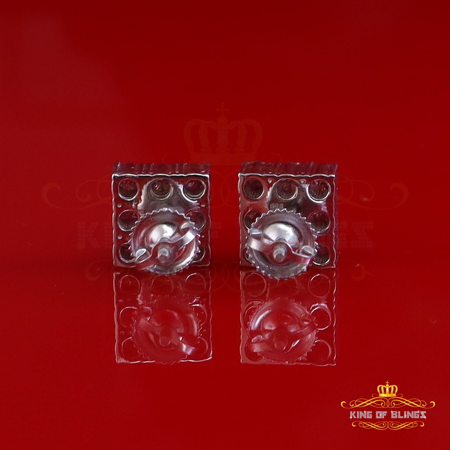 King of Bling's 925 Silver White 2.25ct VVS D Pink Moissanite Men's/Women's Square Stud Earrings