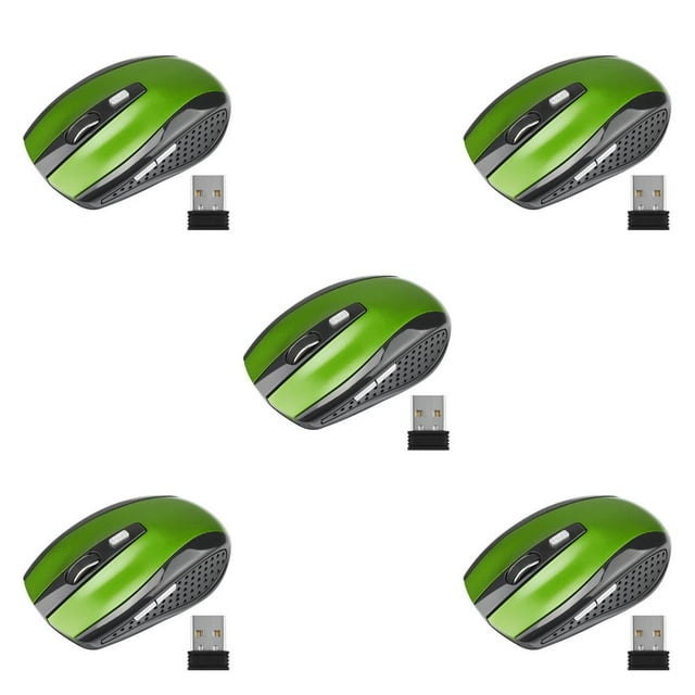 jesticaly Computer 2.4Ghz Wireless Optical Mouse Quick Speed Low Latency 6 Buttons Plastic Gaming Mice Desktop PC Portable Green 5Set