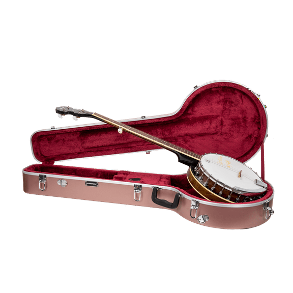 Crossrock 5-String Resonator & Gibson Tenor Banjo Case | ABS Molded Hardshell with Security Lock, Metal Feet, and Detachable Straps-Rose Gold