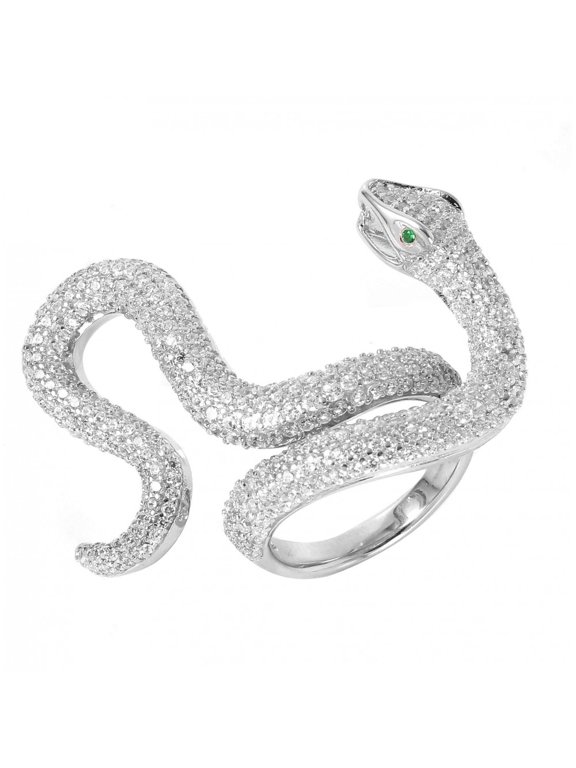 Clear Cubic Zirconia Pave Venomous Snake Ring Rhodium Plated Sterling Silver Size 7